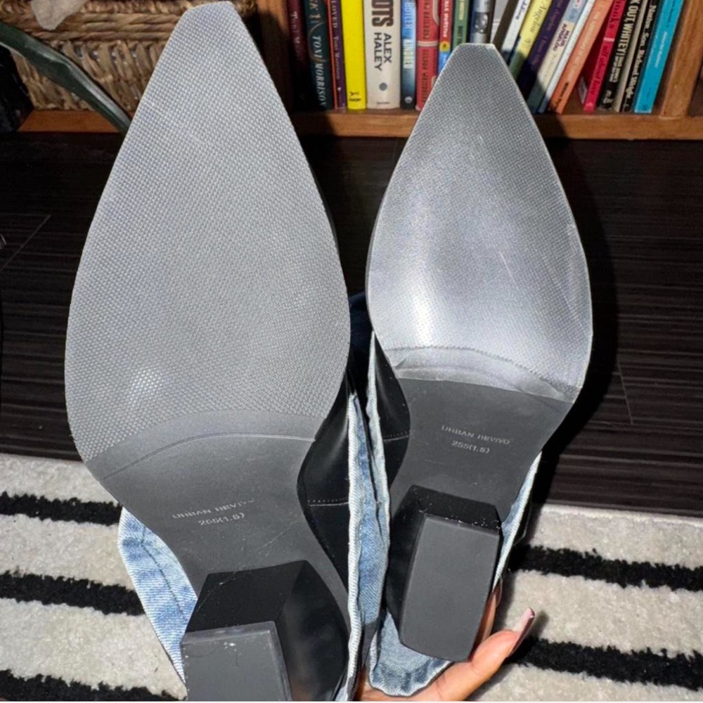 Denim and Black Heeled Boots - Picture 4 of 4